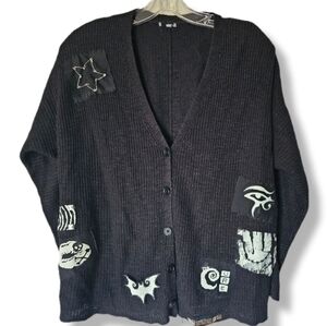Women's Witchy Occult Gothic Knit Statement Cardigan Wearable Art Whimsigoth
